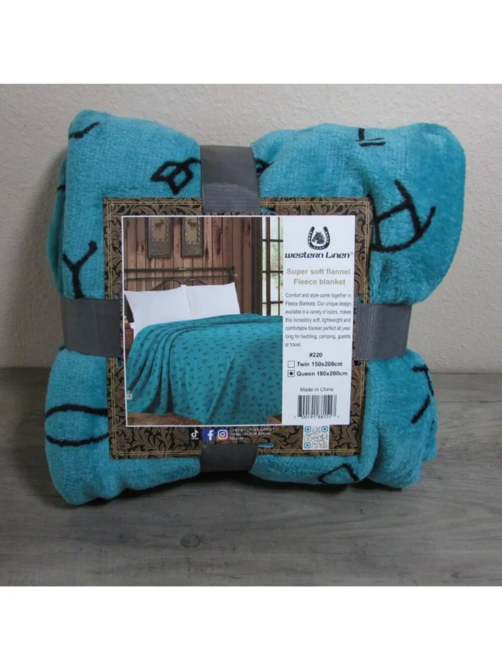 QUEEN Western Branding Turquoise Mia Thin Throw Blanket